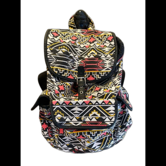 Aztec Backpack Tribal Print Canvas Cotton Multiple Pockets Adjustable Straps - Picture 1 of 9